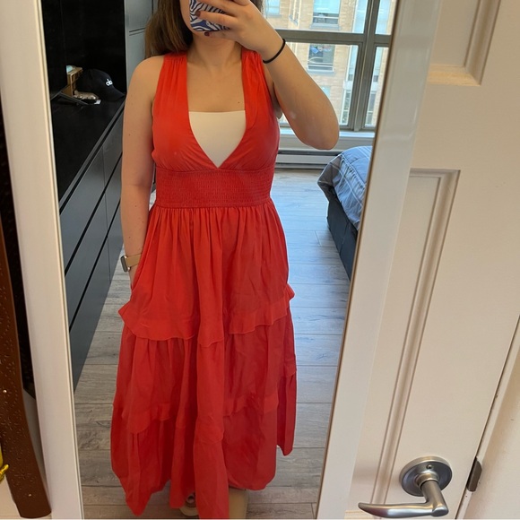 NWT Abercrombie Smocked Waist Tiered Midi Dress with pockets - Picture 4 of 10